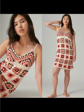 $199 Lucky Brand Granny Square Crocheted Dress. Size Medium.